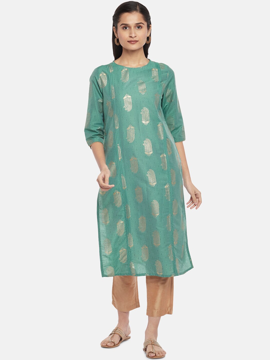 

RANGMANCH BY PANTALOONS Women Green Ethnic Motifs Printed Kurta
