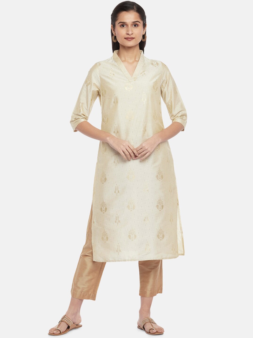 

RANGMANCH BY PANTALOONS Women Beige Ethnic Motifs Printed Kurta