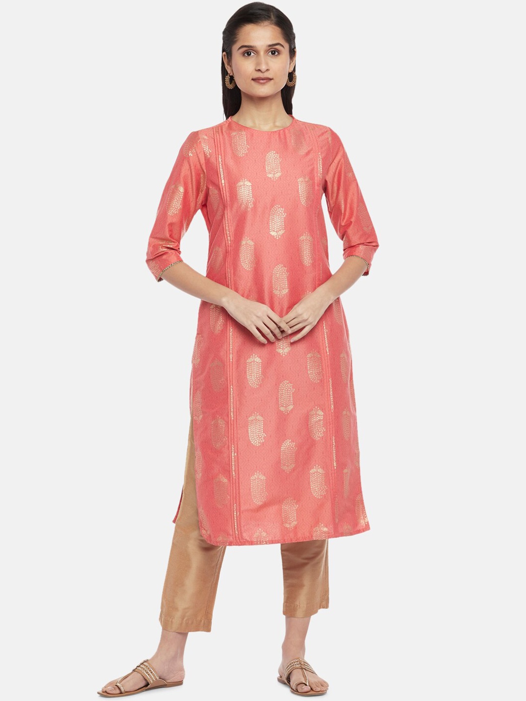 RANGMANCH BY PANTALOONS Women Coral Ethnic Motifs Kurta