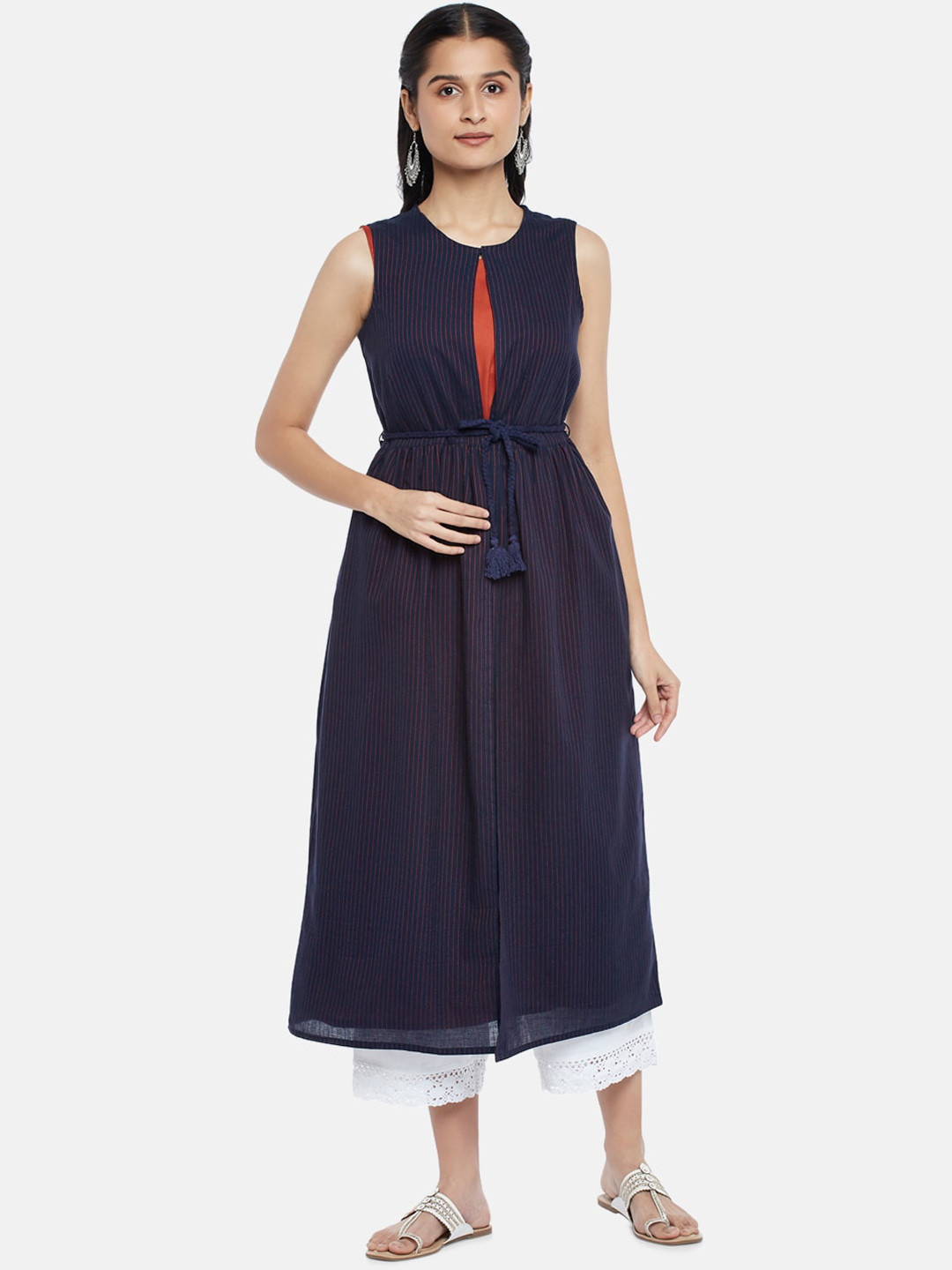 

RANGMANCH BY PANTALOONS Women Navy Blue Dobby Kurta