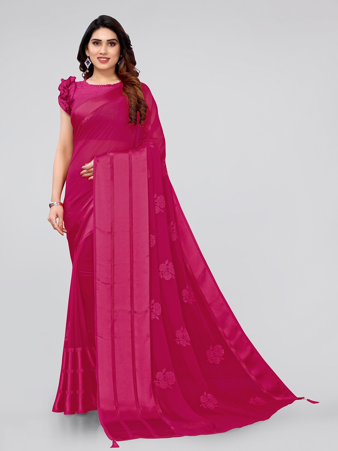 

MIRCHI FASHION Pink Floral Embroidered Saree