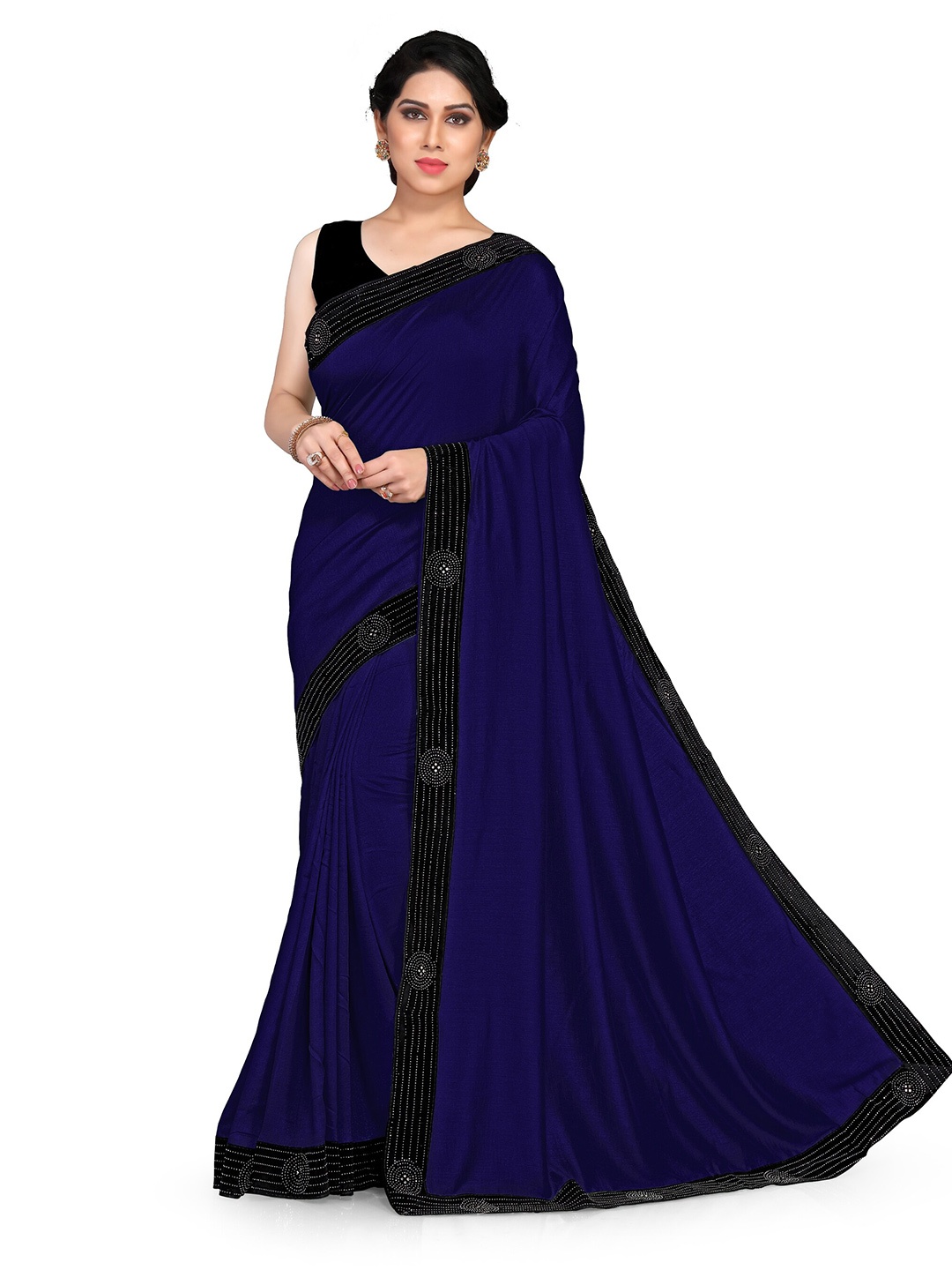 

Mirchi Fashion Blue & Black Embellished Beads and Stones Silk Blend Saree