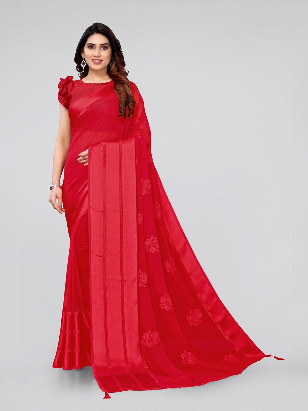

MIRCHI FASHION Red Floral Embroidered Saree