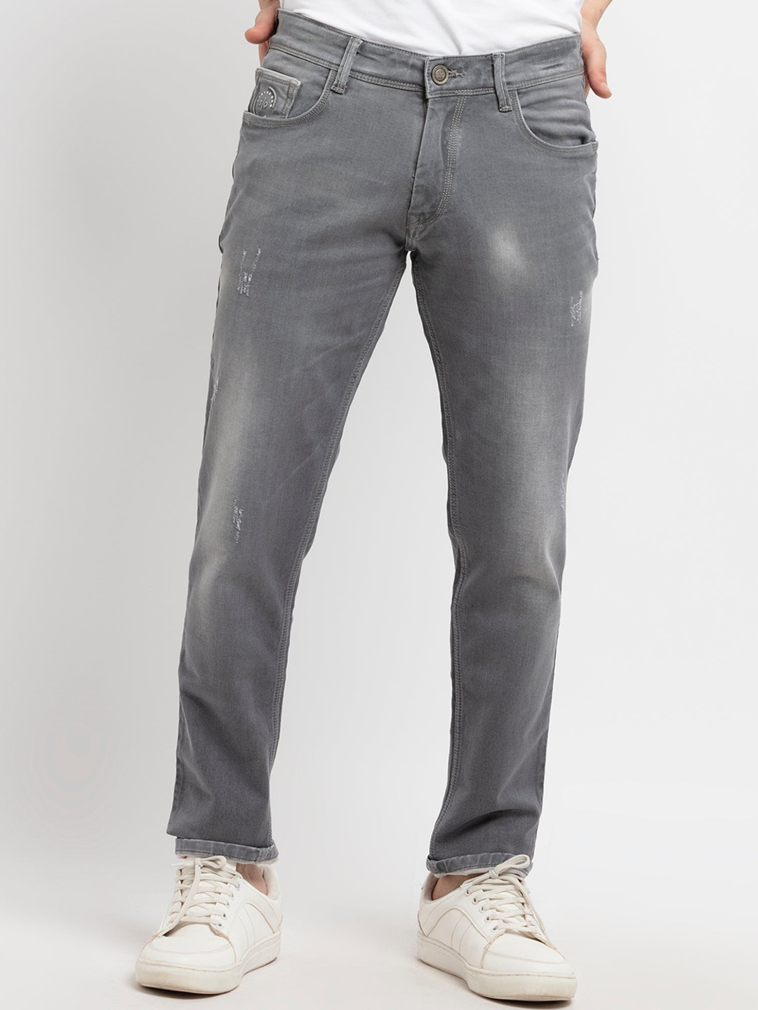 

Status Quo Men Grey Slim Fit Low Distress Heavy Fade Stretchable Jeans