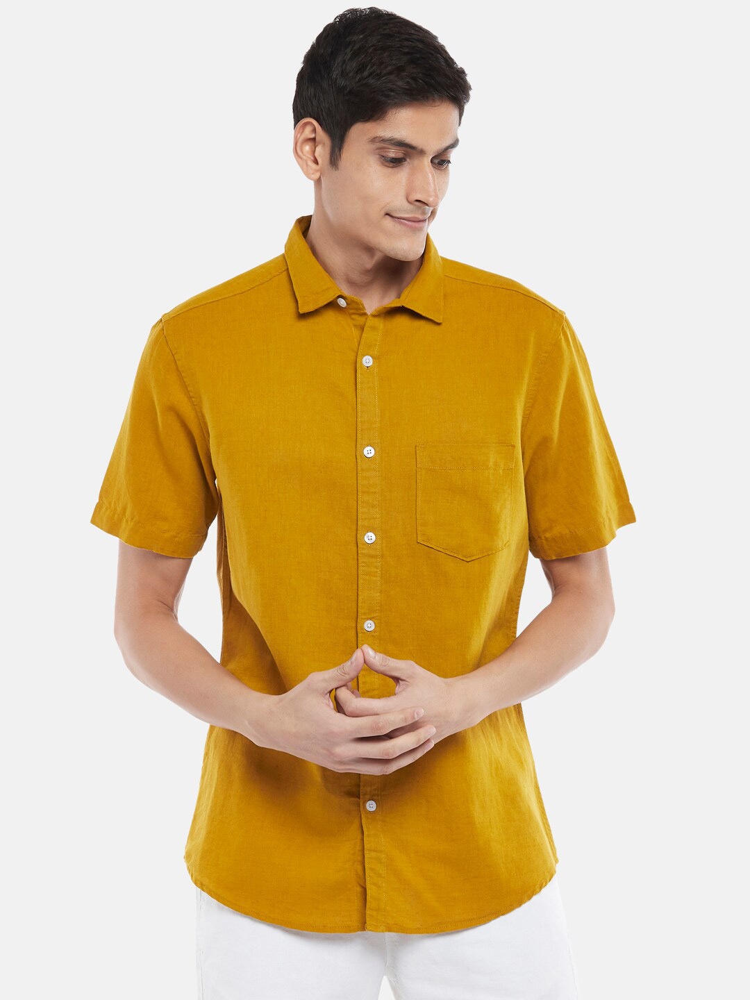 BYFORD by Pantaloons Men Yellow Slim Fit Casual Shirt
