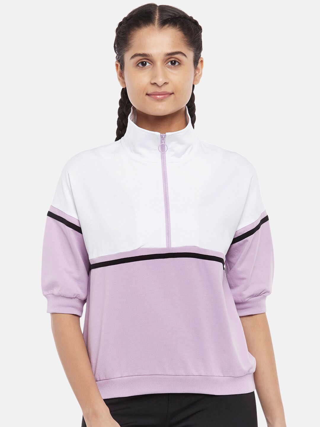 

Ajile by Pantaloons Lavender & White Colourblocked Top