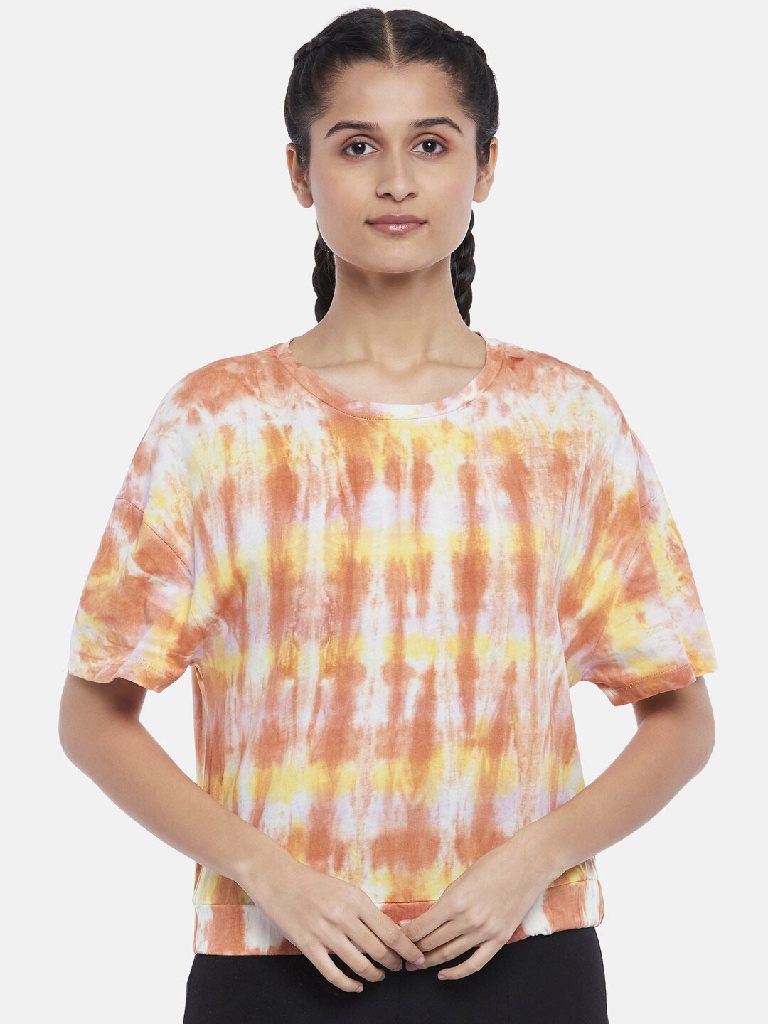 Ajile by Pantaloons White & Peach-Coloured Print Top