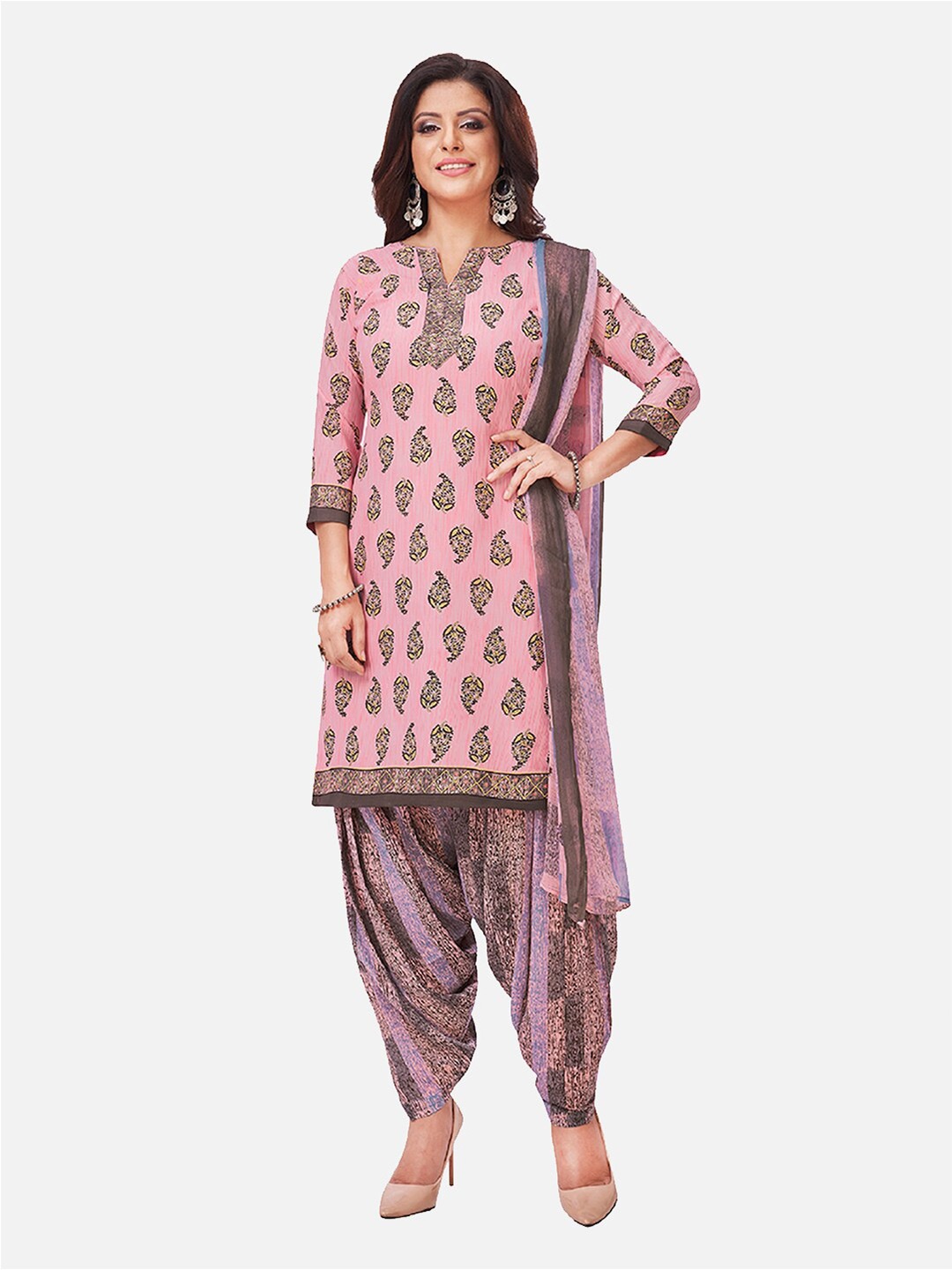 

SALWAR STUDIO Pink & Purple Printed Unstitched Dress Material