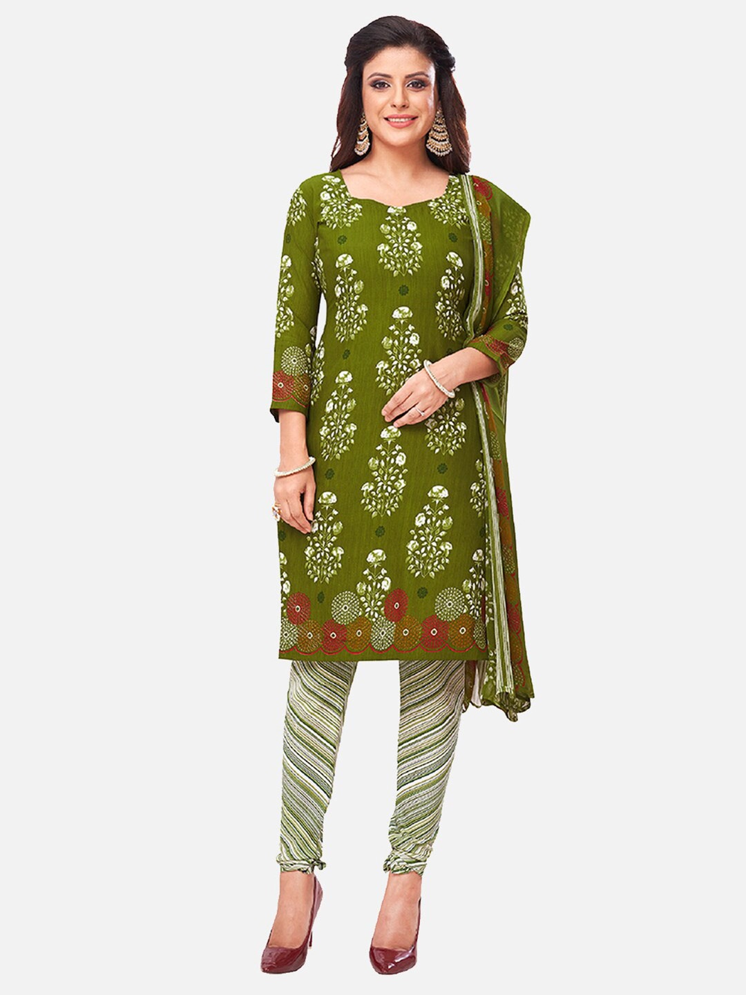 

SALWAR STUDIO Green & White Printed Unstitched Dress Material