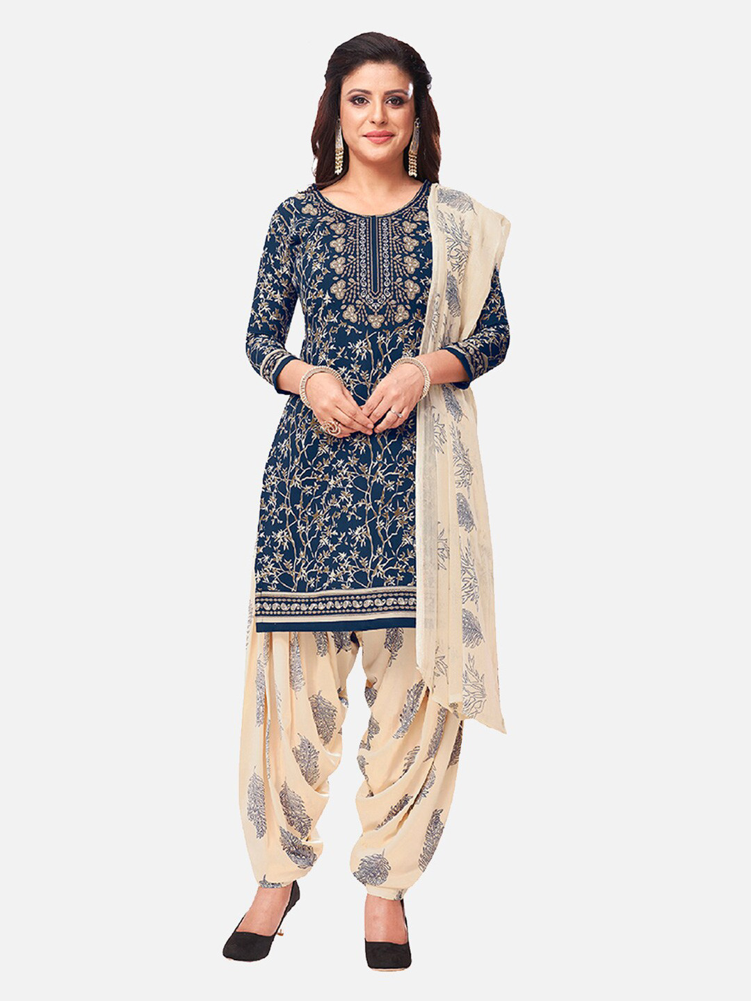 

SALWAR STUDIO Navy Blue Printed Unstitched Dress Material