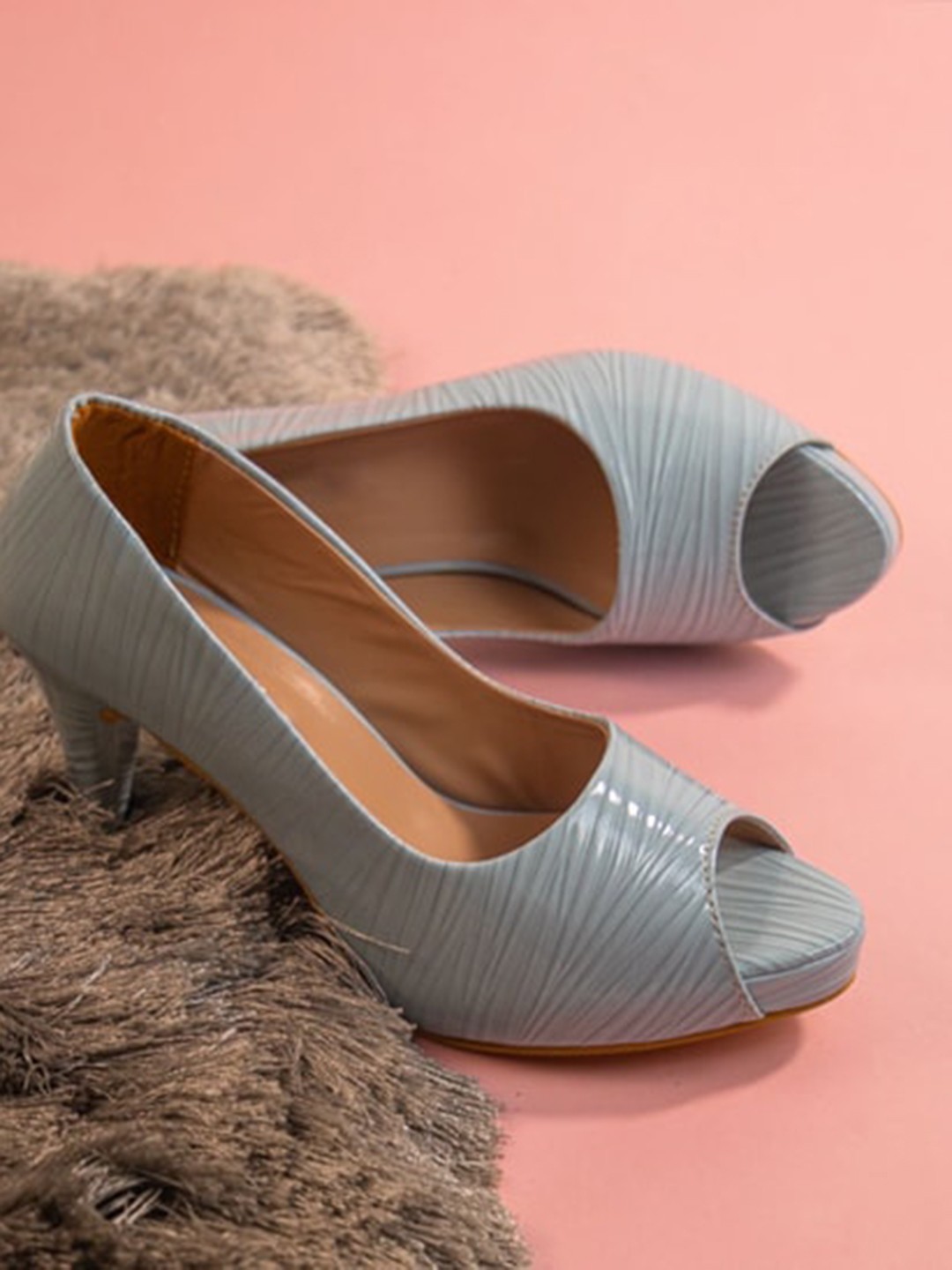 

THE WHITE POLE Woman Blue Party Synthetic Patent Regular Height Peep Toes