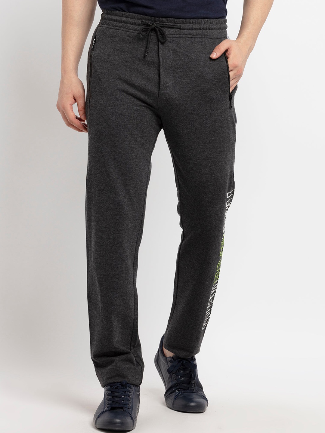 

Status Quo Men Charcoal Grey Solid Cotton Track Pant