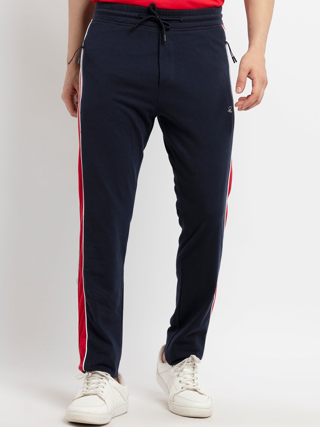 

Status Quo Men Navy Blue & Red Solid Track Pants