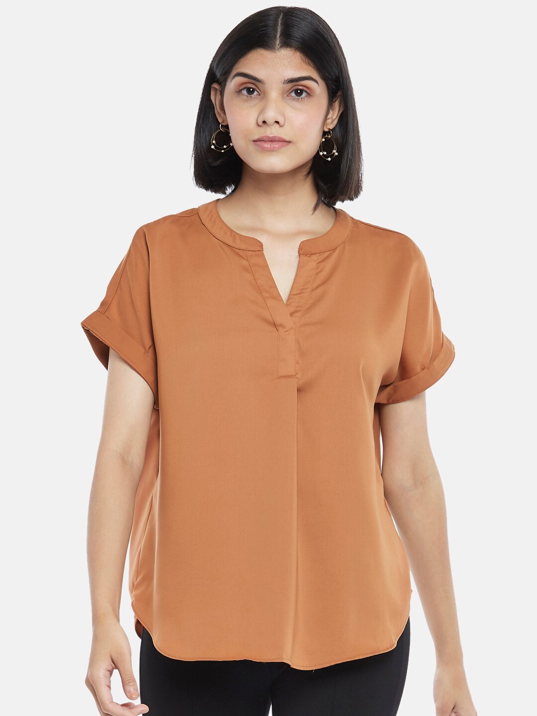 Annabelle by Pantaloons Women Beige V Neck Semi-Formal Top
