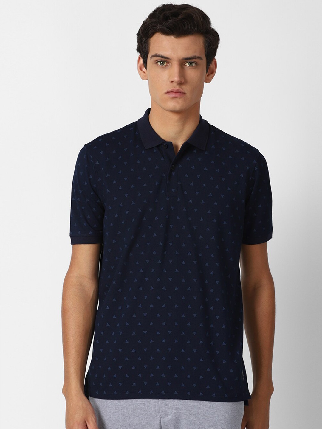 

Louis Philippe Sport Men Navy Blue Printed Mandarin Collar Slim Fit T-shirt