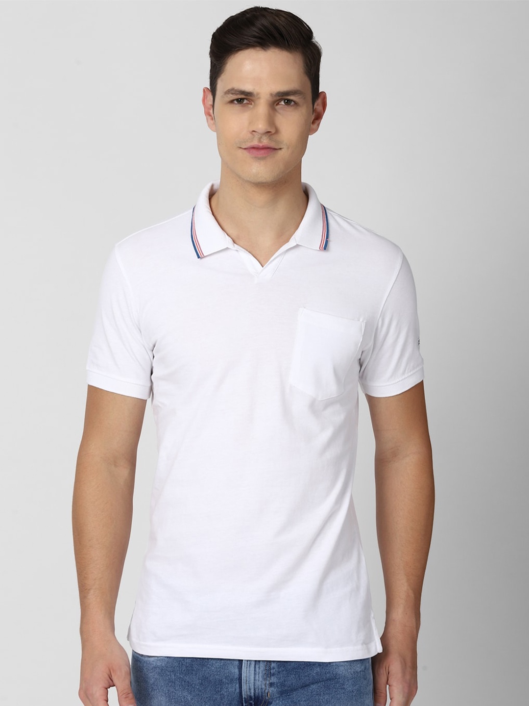 

Peter England Casuals Men White Polo Collar Slim Fit Pure Cotton T-shirt