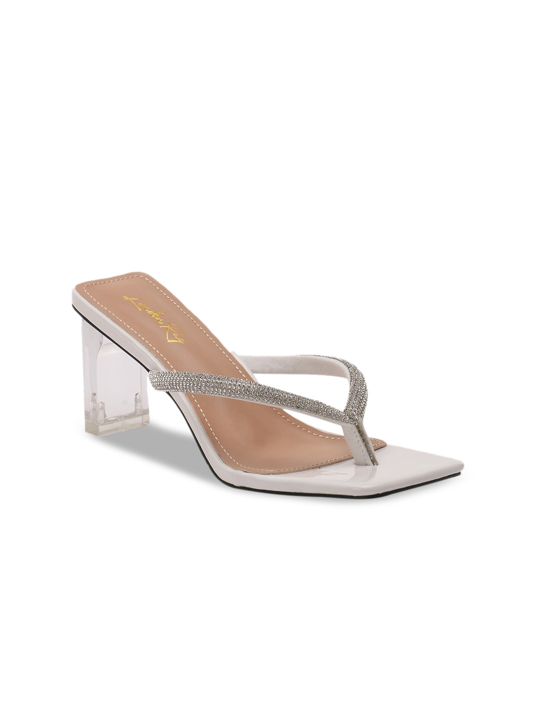 

London Rag White Embellished PU Block Sandals