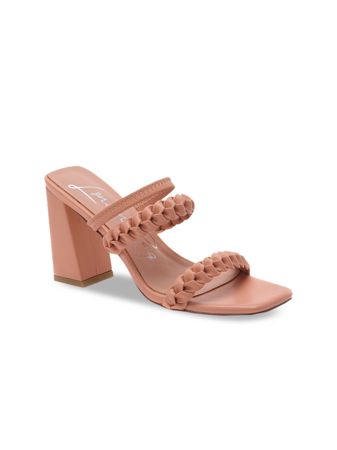 

London Rag Coral Woven Strap Block Heels