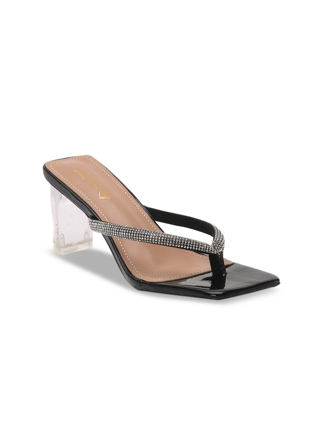 

London Rag Black Embellished Party Block Heel Sandals