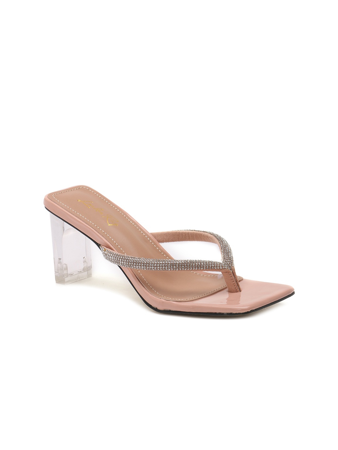 

London Rag Nude-Coloured Embellished PU Party Block Sandals