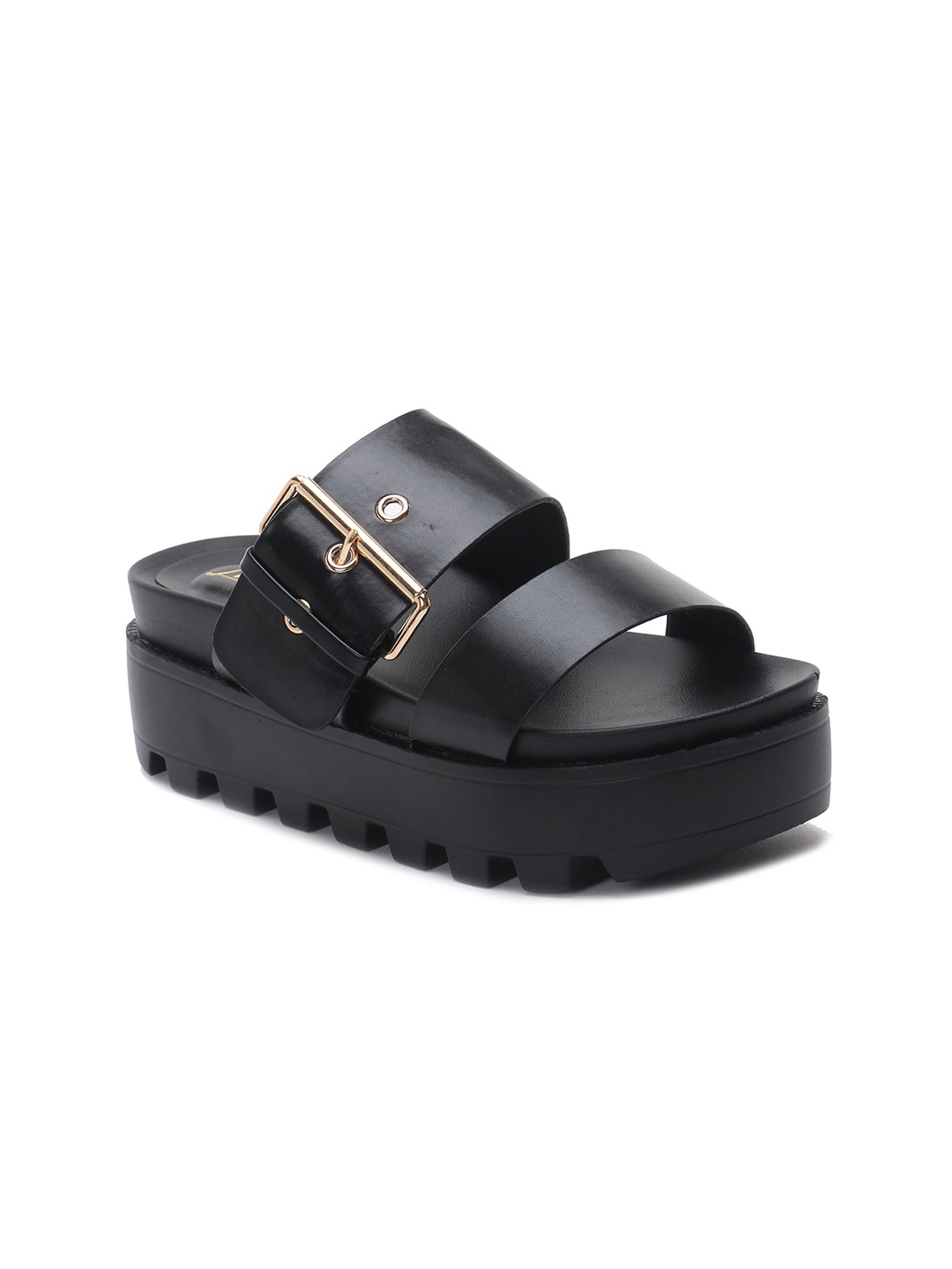 

London Rag Black Platform Sandals with Buckles