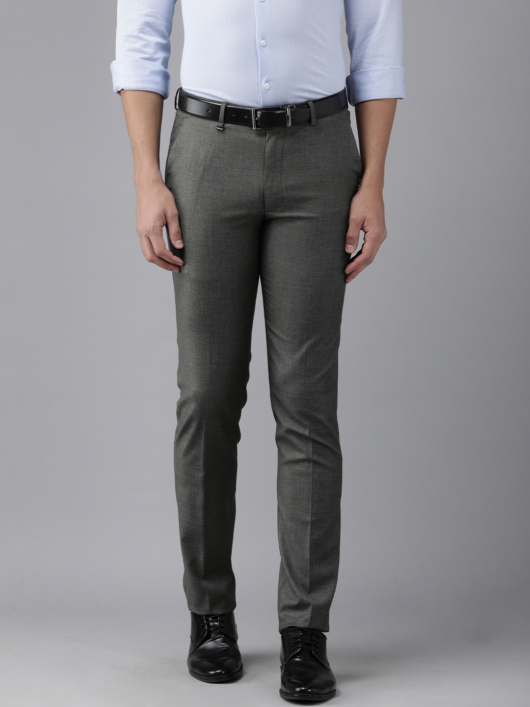 

Van Heusen Men Grey Textured Slim Fit Trousers