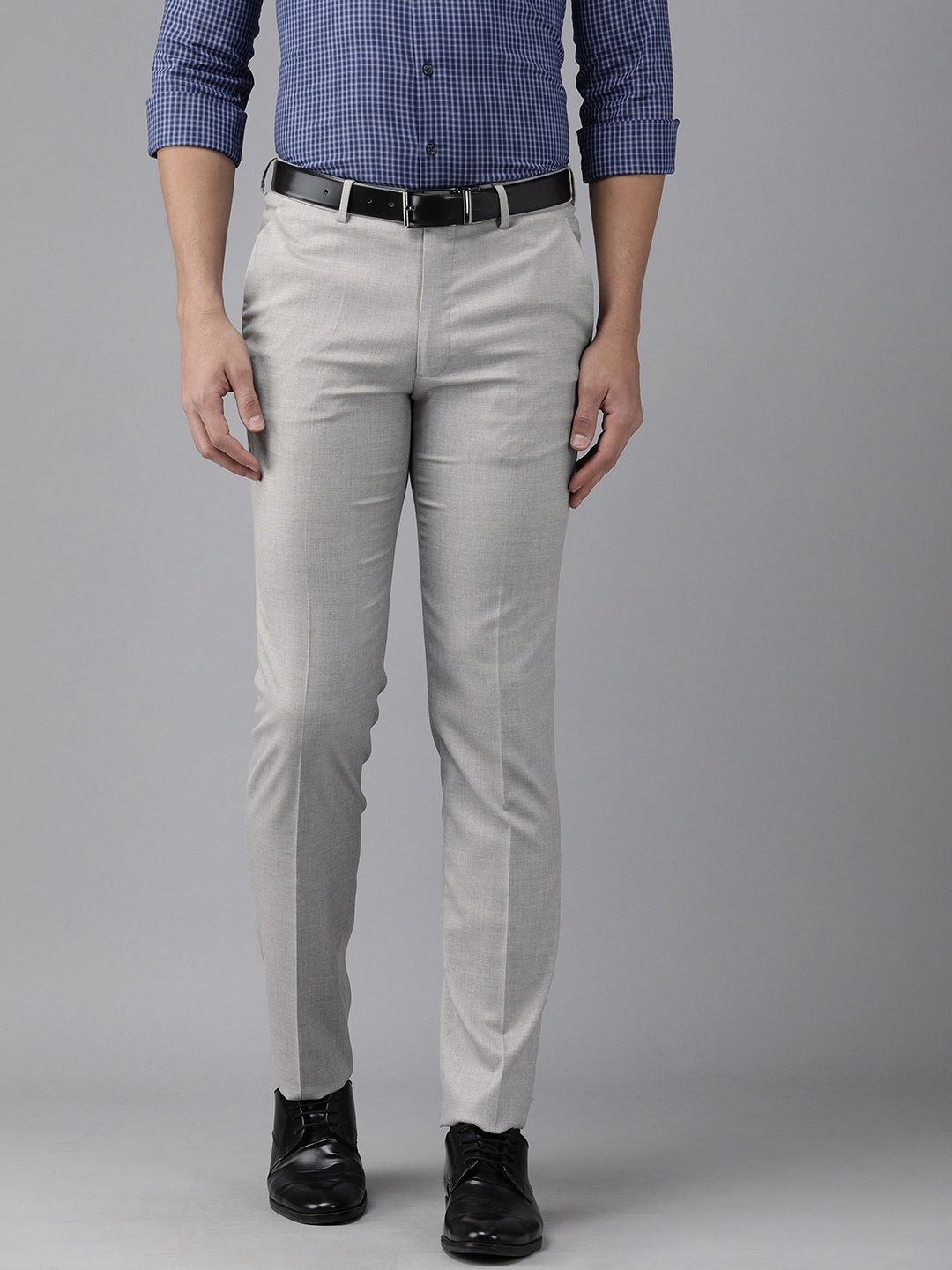 

Van Heusen Men Grey Self Design Slim Fit Formal Trousers