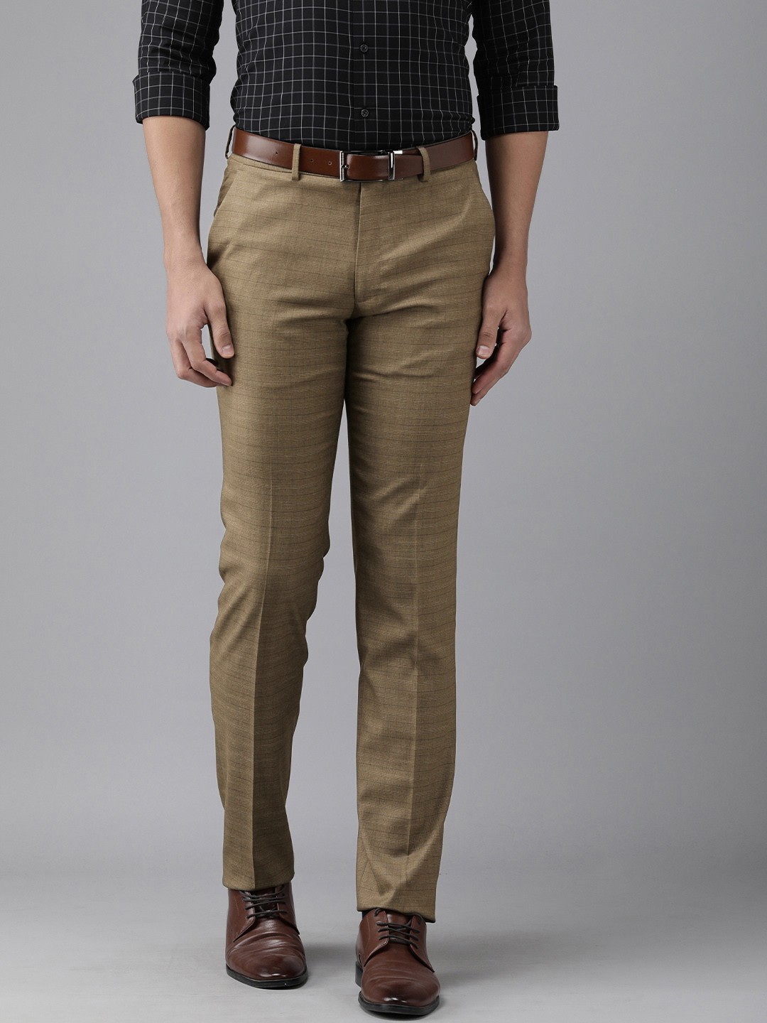 

Van Heusen Men Khaki Checked Slim Fit Formal Trousers