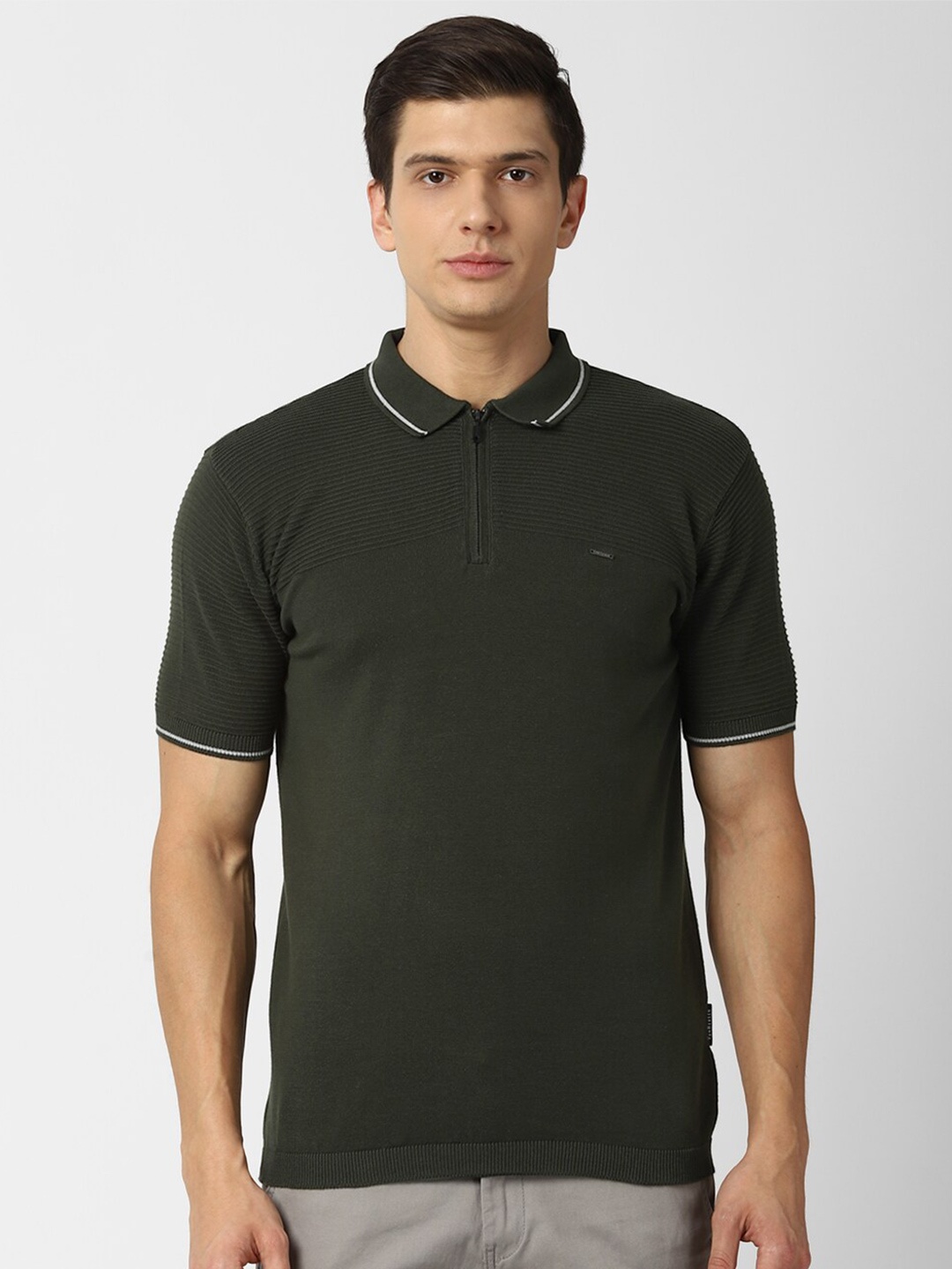 

Van Heusen Men Olive Green Polo Collar Pure Cotton T-shirt