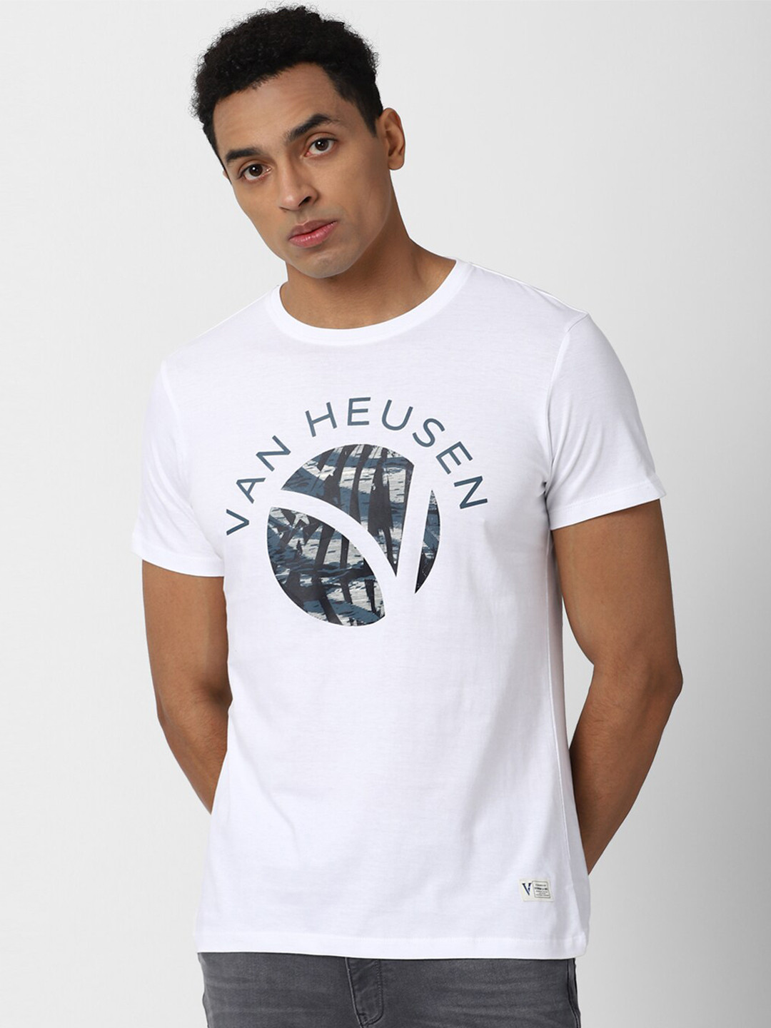 

VAN HEUSEN DENIM LABS Men White Printed Cotton T-shirt