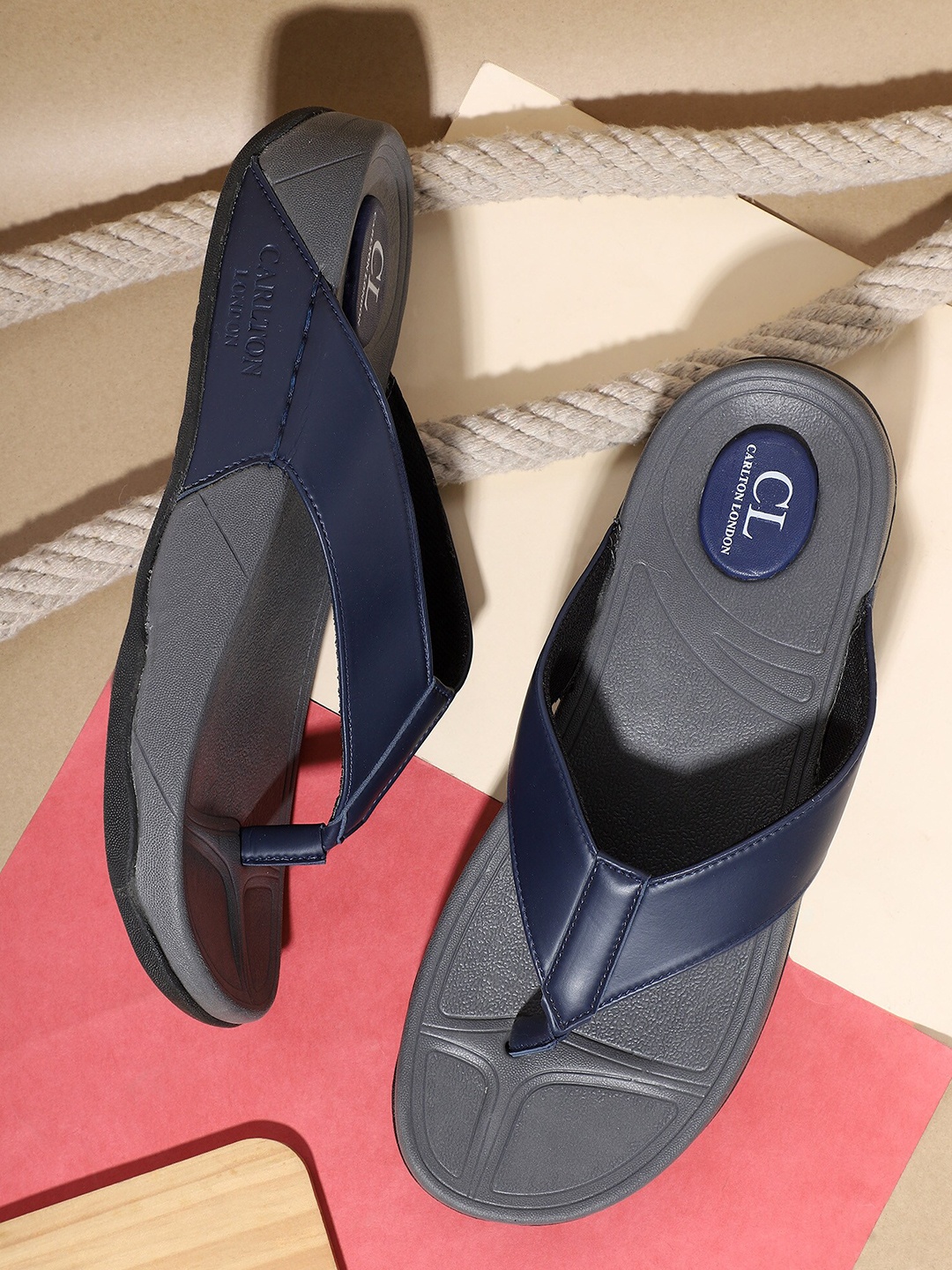 

Carlton London Men Navy Blue & Grey Comfort Sandals