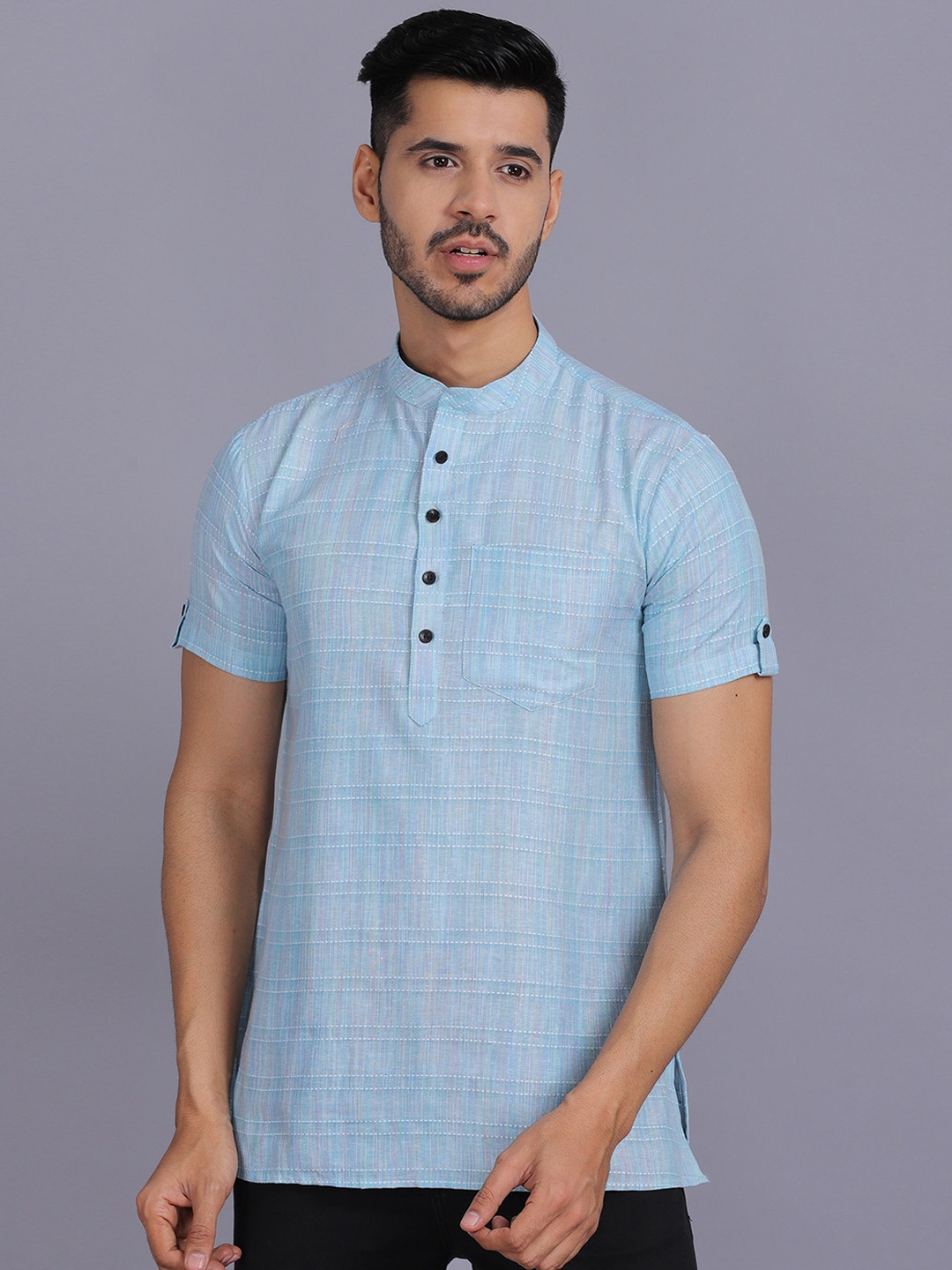 

Waahiba Men Blue Cotton Handloom Kurta