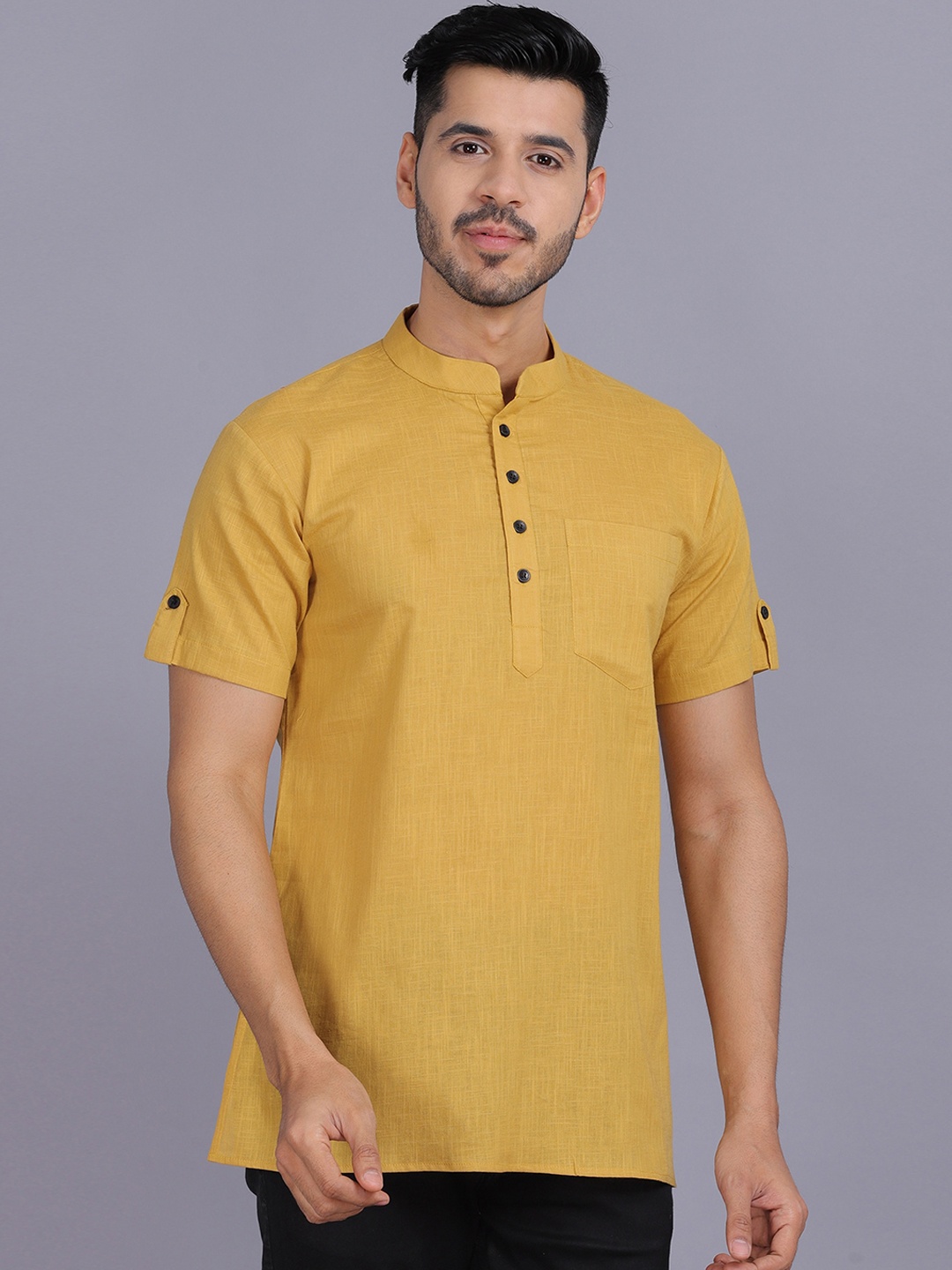 

Waahiba Men Mustard Yellow Cotton Kurta