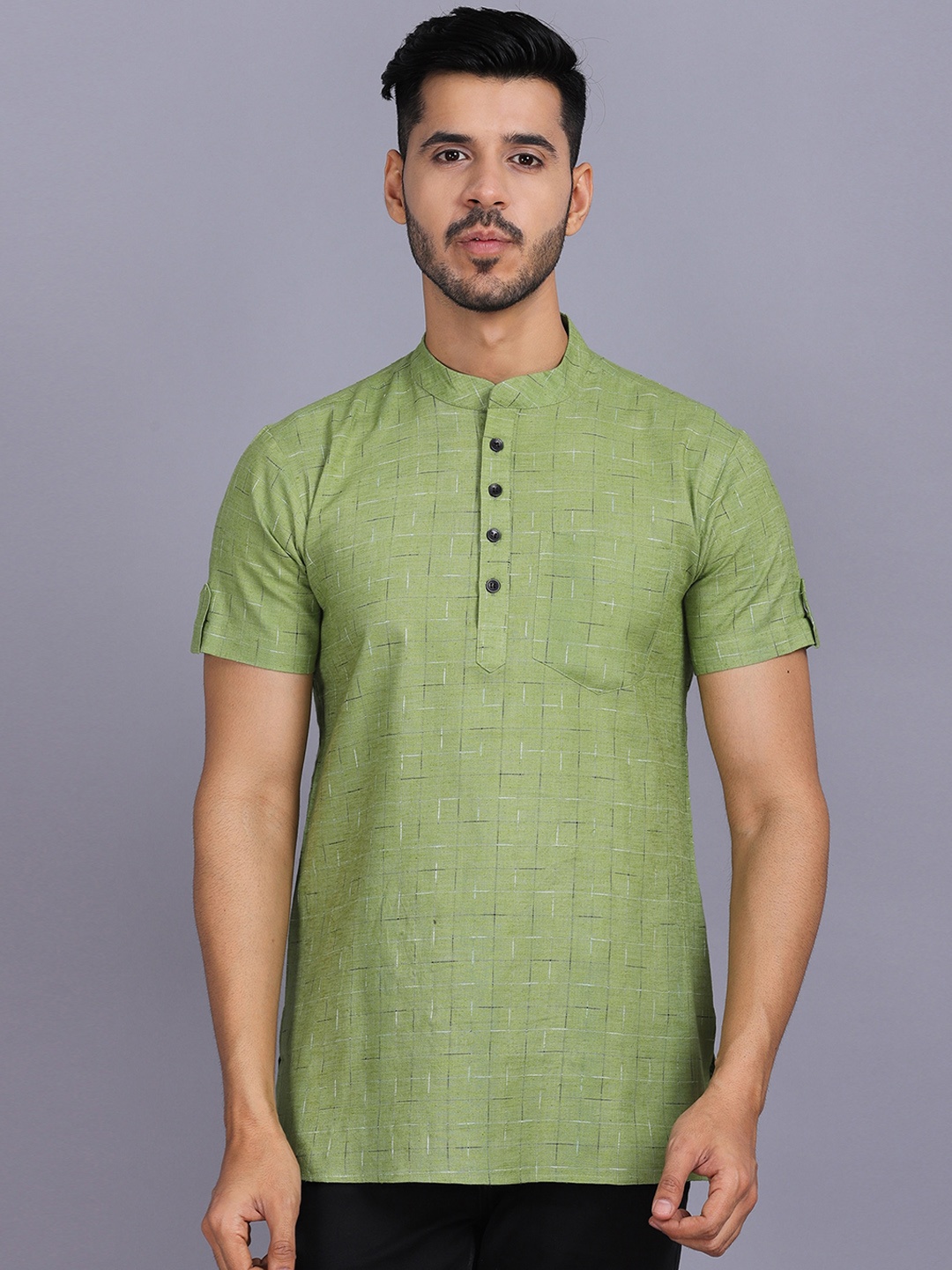 

Waahiba Men Olive Green Cotton Kurta