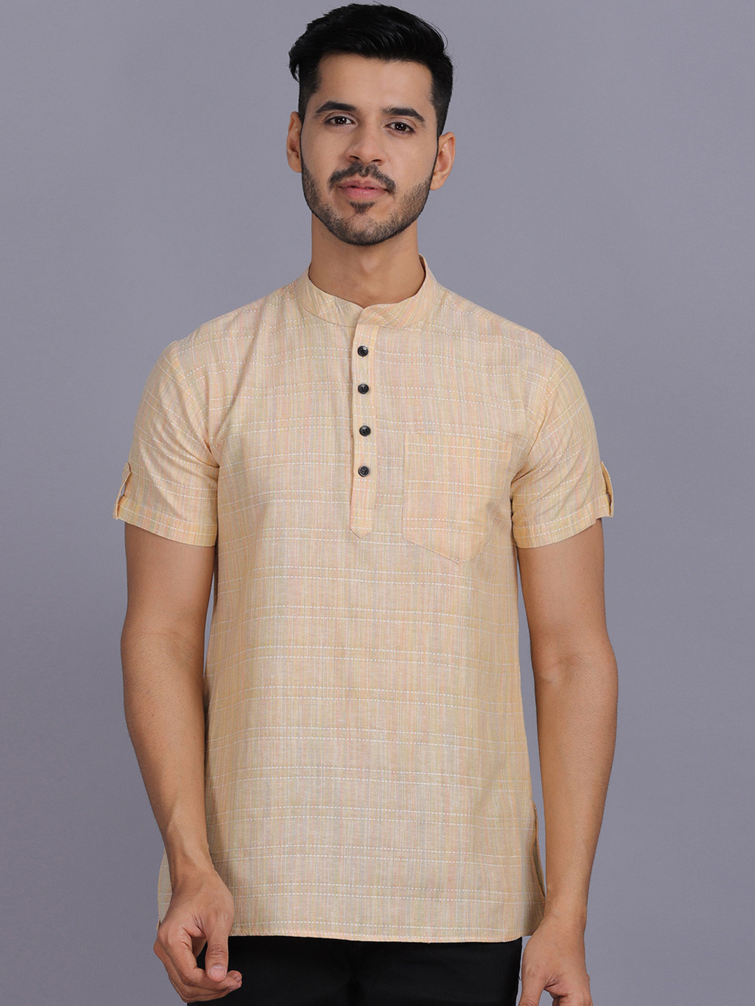 

Waahiba Men Cream-Coloured Cotton Handloom Kurta