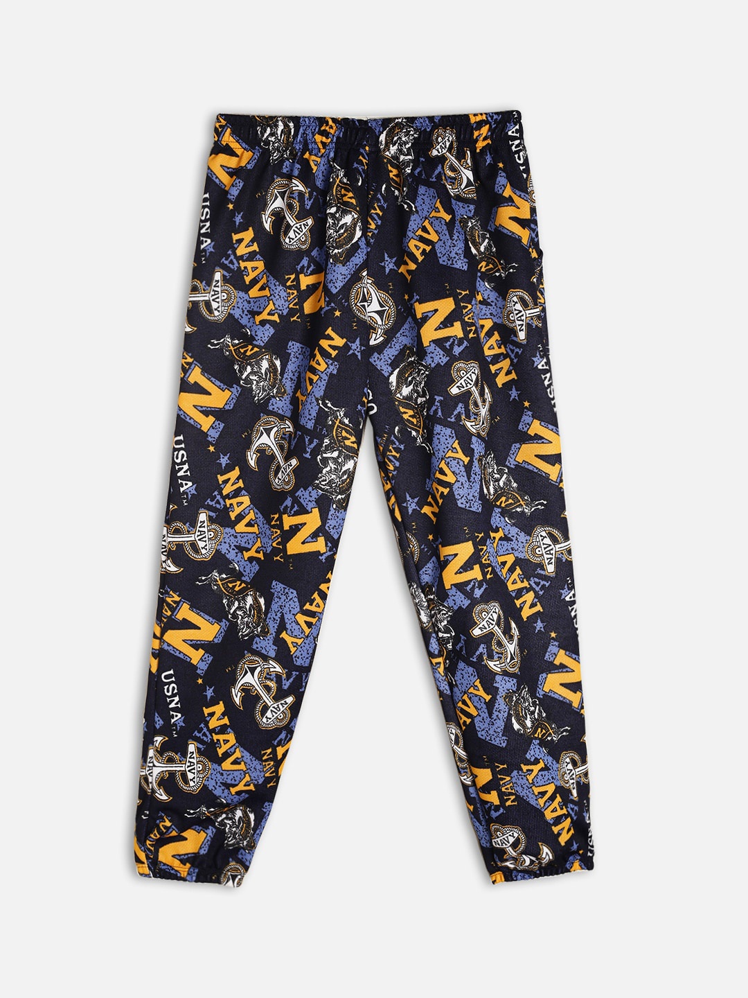 

Fashionable Girls Navy Blue & Yellow Printed Track Pants
