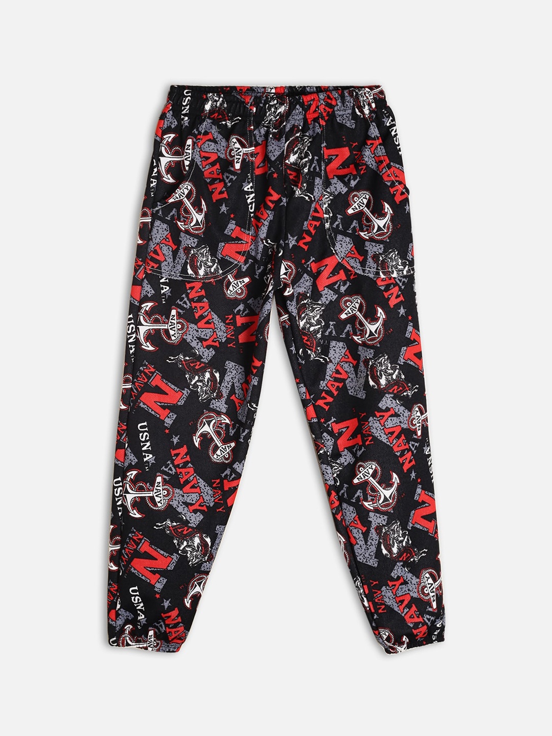 

Fashionable Boys Black & Red Typography Printed Joggers