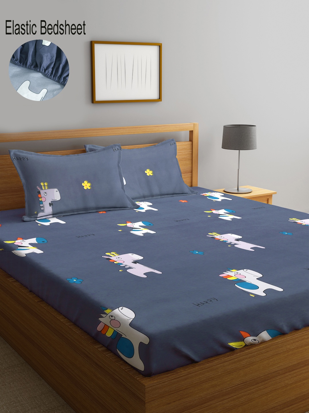 

KLOTTHE Grey & White Graphic 300 TC Fitted Double Bedsheet With 2 Pillow Covers