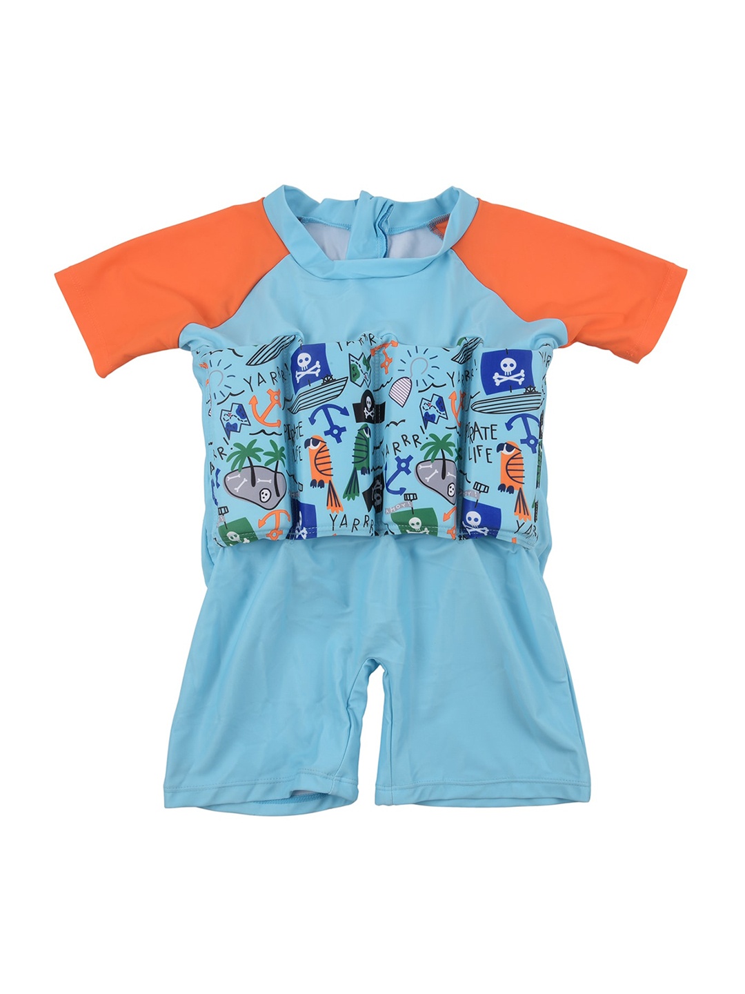 

Yellow Bee Boys Blue & Orange Printed Float Suit