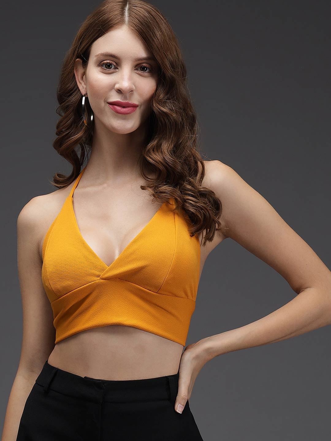 

Darzi Yellow Halter Neck Bralette Crop Top