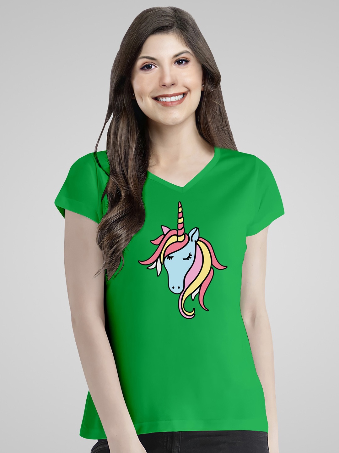 

Pootlu Women Green Printed T-shirt