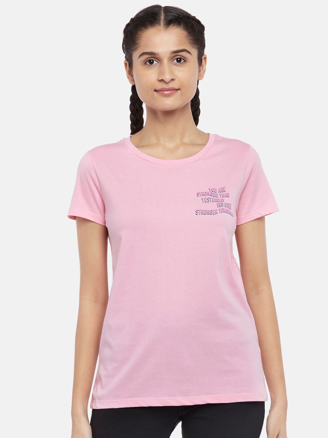

Ajile by Pantaloons Women Pink Running Cotton T-shirt