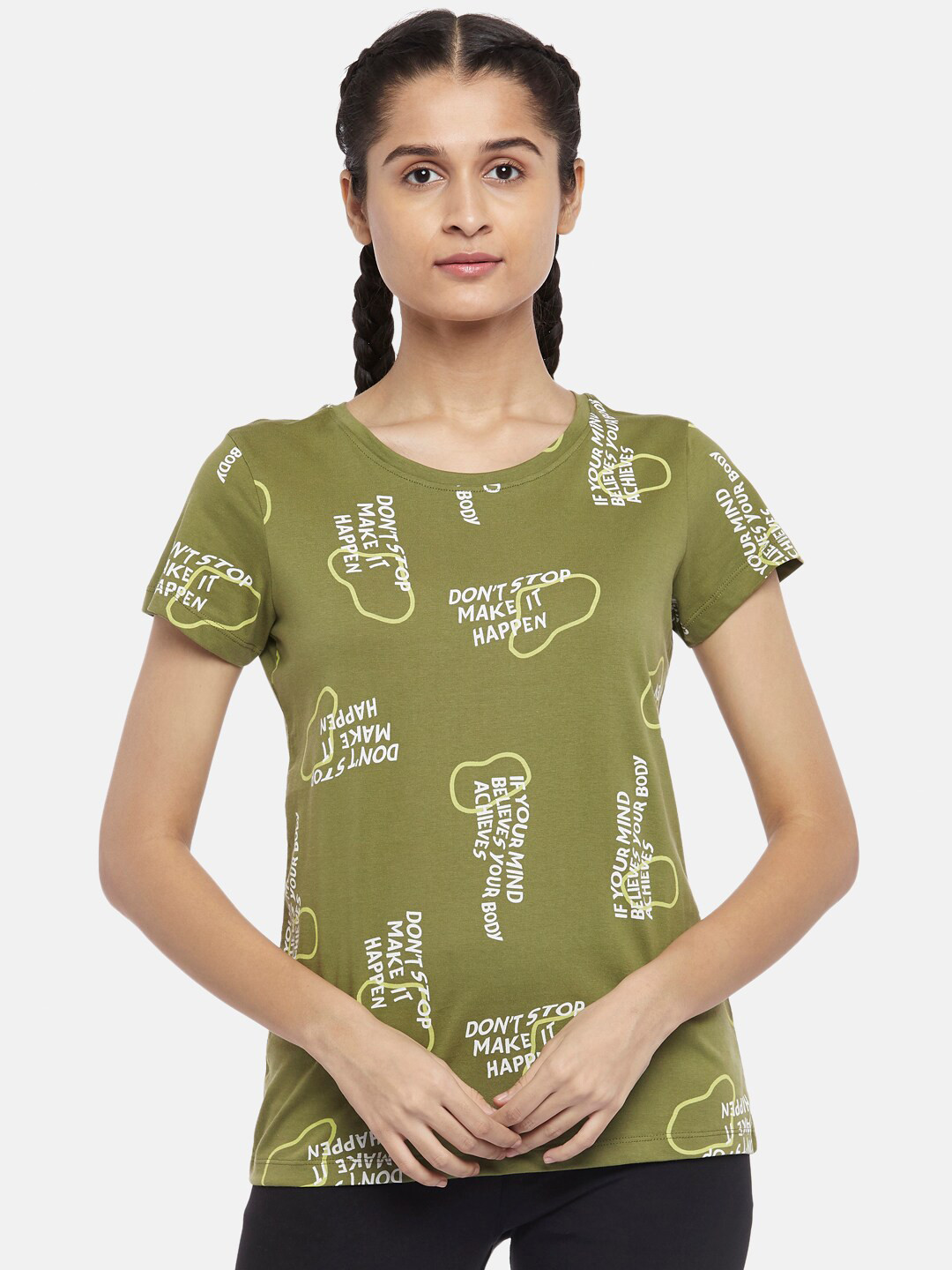 

Ajile by Pantaloons Women Green Printed Running T-shirt
