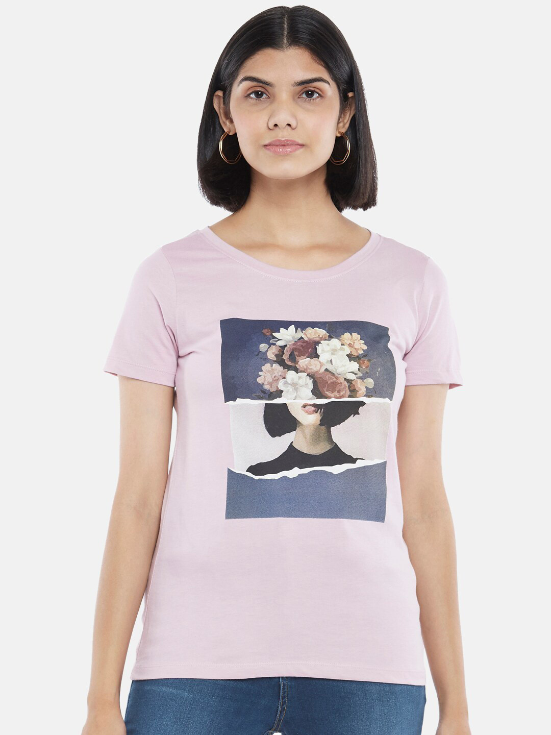 

Honey by Pantaloons Women Pink Graphic Printed Cotton T-shirt