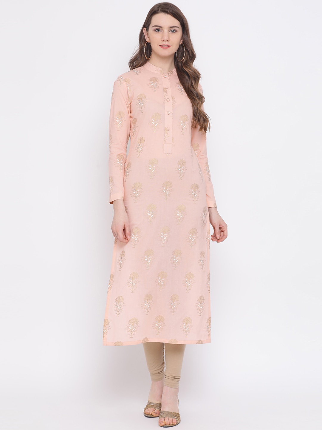 

Indian Virasat Women Pink & Beige Floral Printed Cotton Kurta
