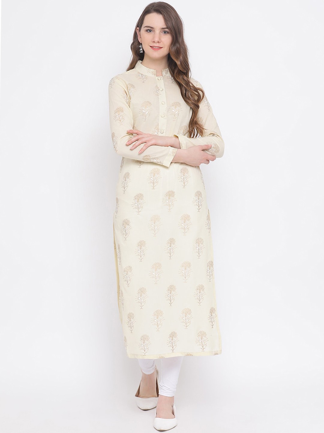

Indian Virasat Women Yellow Floral Printed Floral Kurta