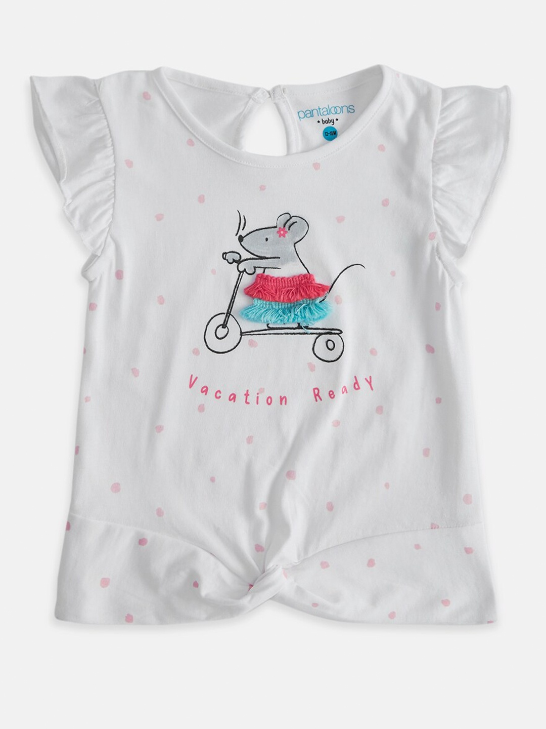 

Pantaloons Baby Girls White & Red Graphic Printed T-shirt With Applique Detailing