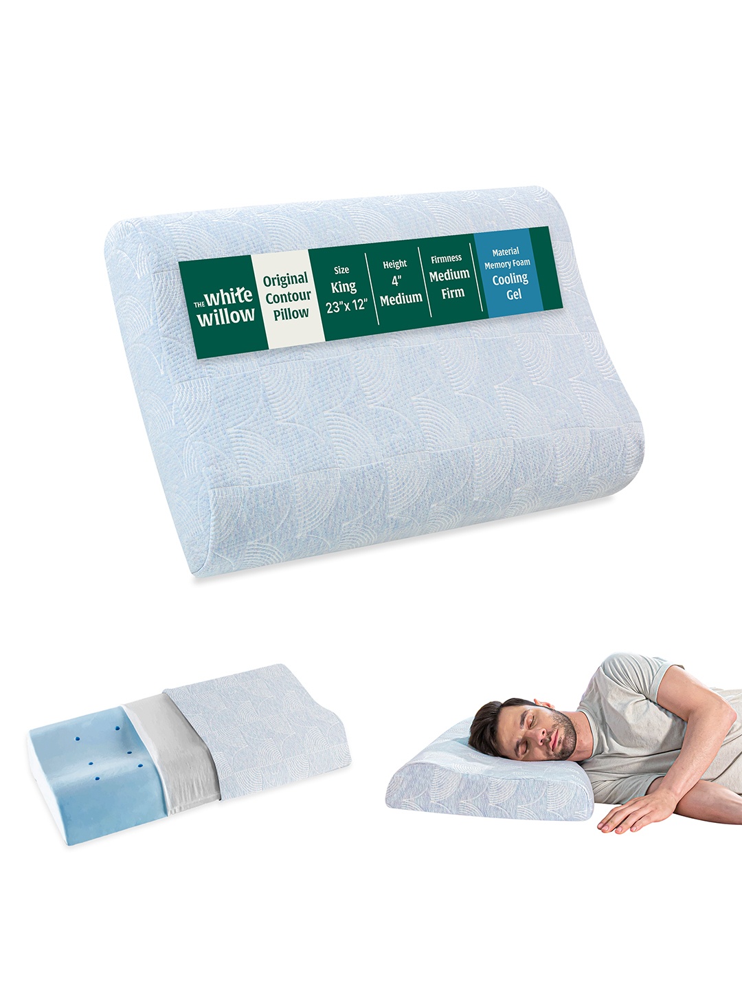 

The White Willow Light Green Memory Foam Cooling Gel Cervical Bed Pillow