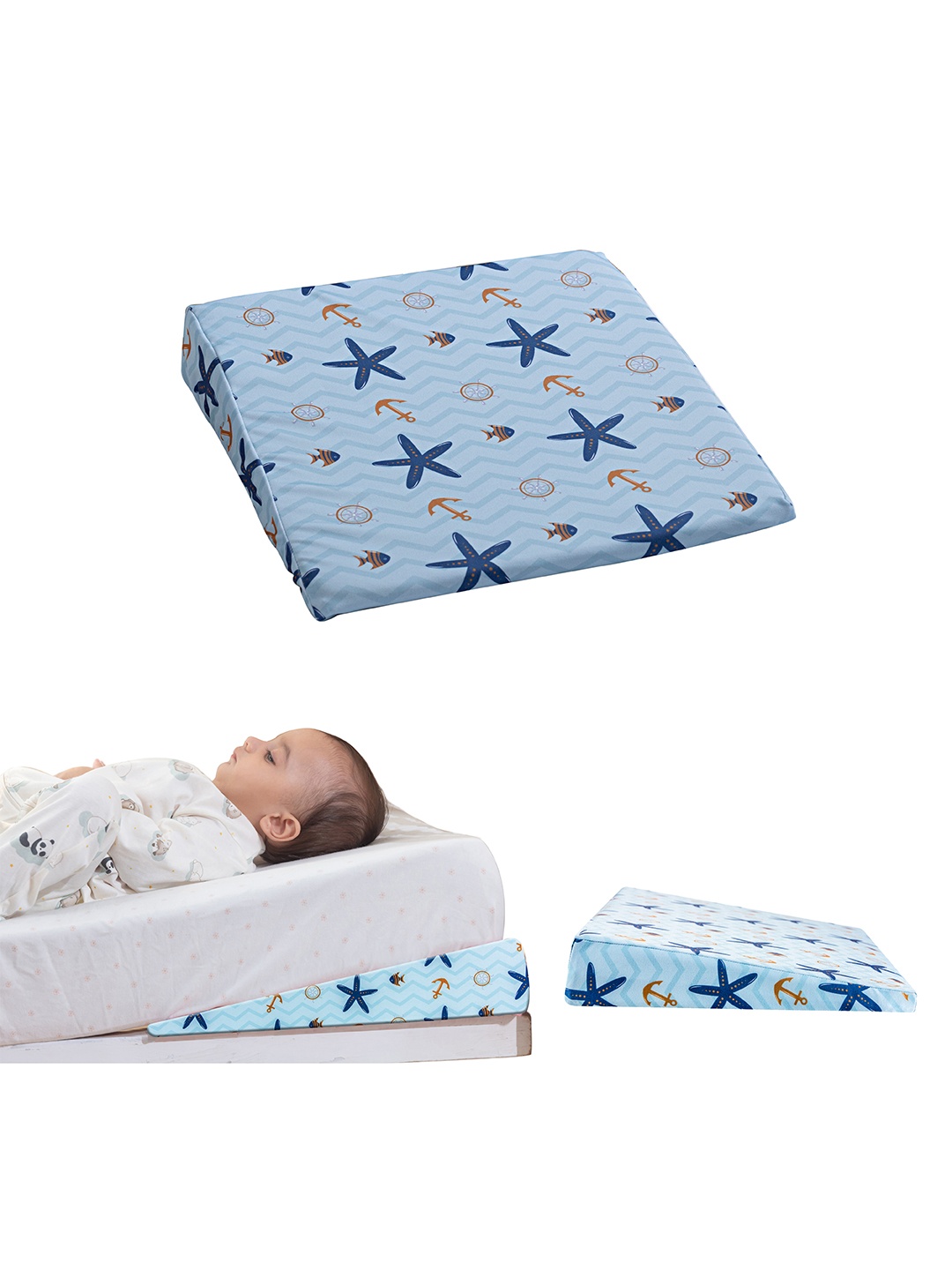 

The White Willow Kids Blue & Orange Printed Baby Pillows