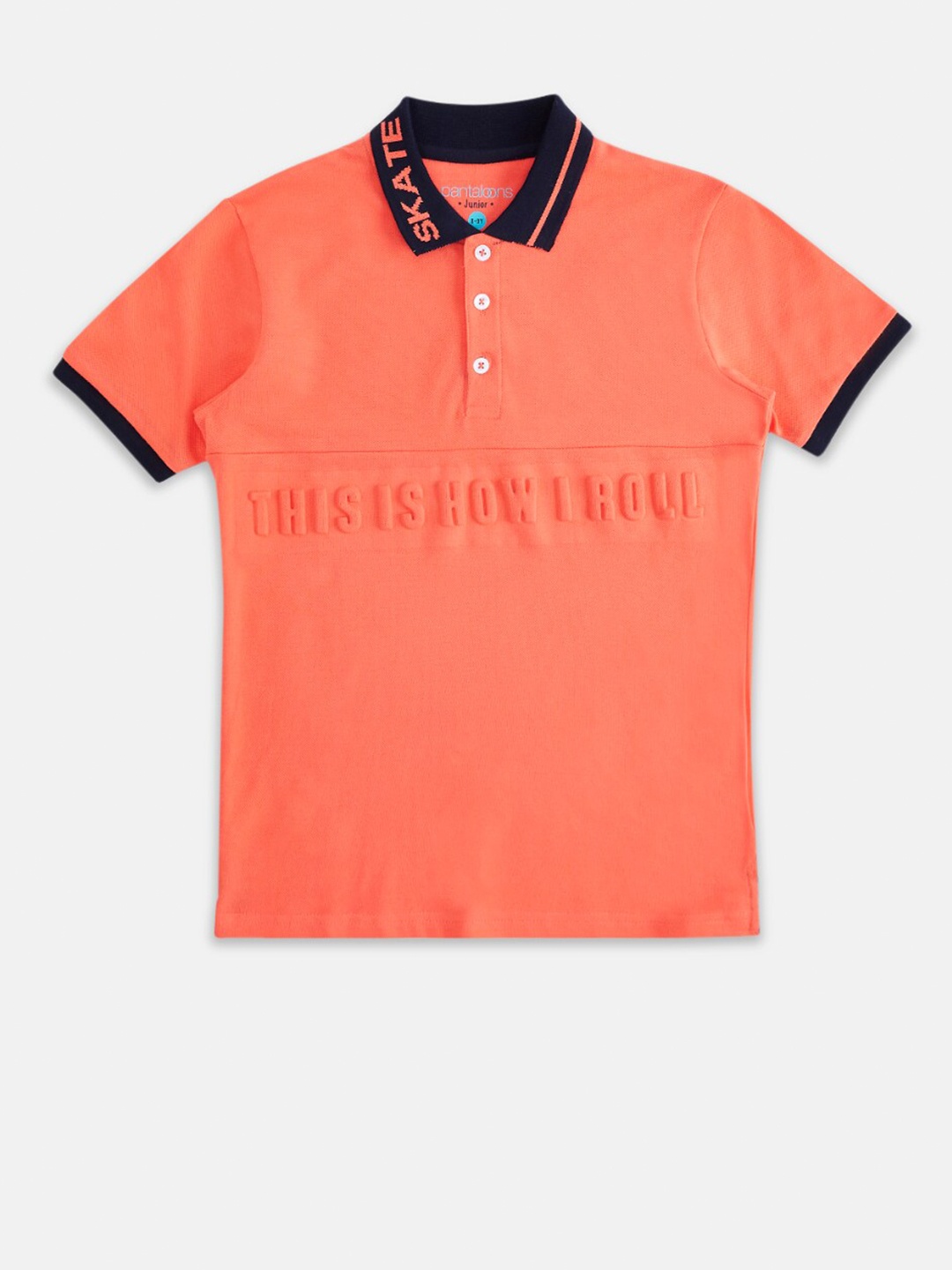 

Pantaloons Junior Boys Orange Typography Polo Collar Cotton T-shirt
